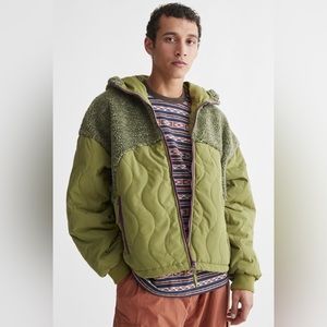 Urban Outfitters Without Walls Olive Green Piled Fleece & Quilt Mix Jacket NWT
